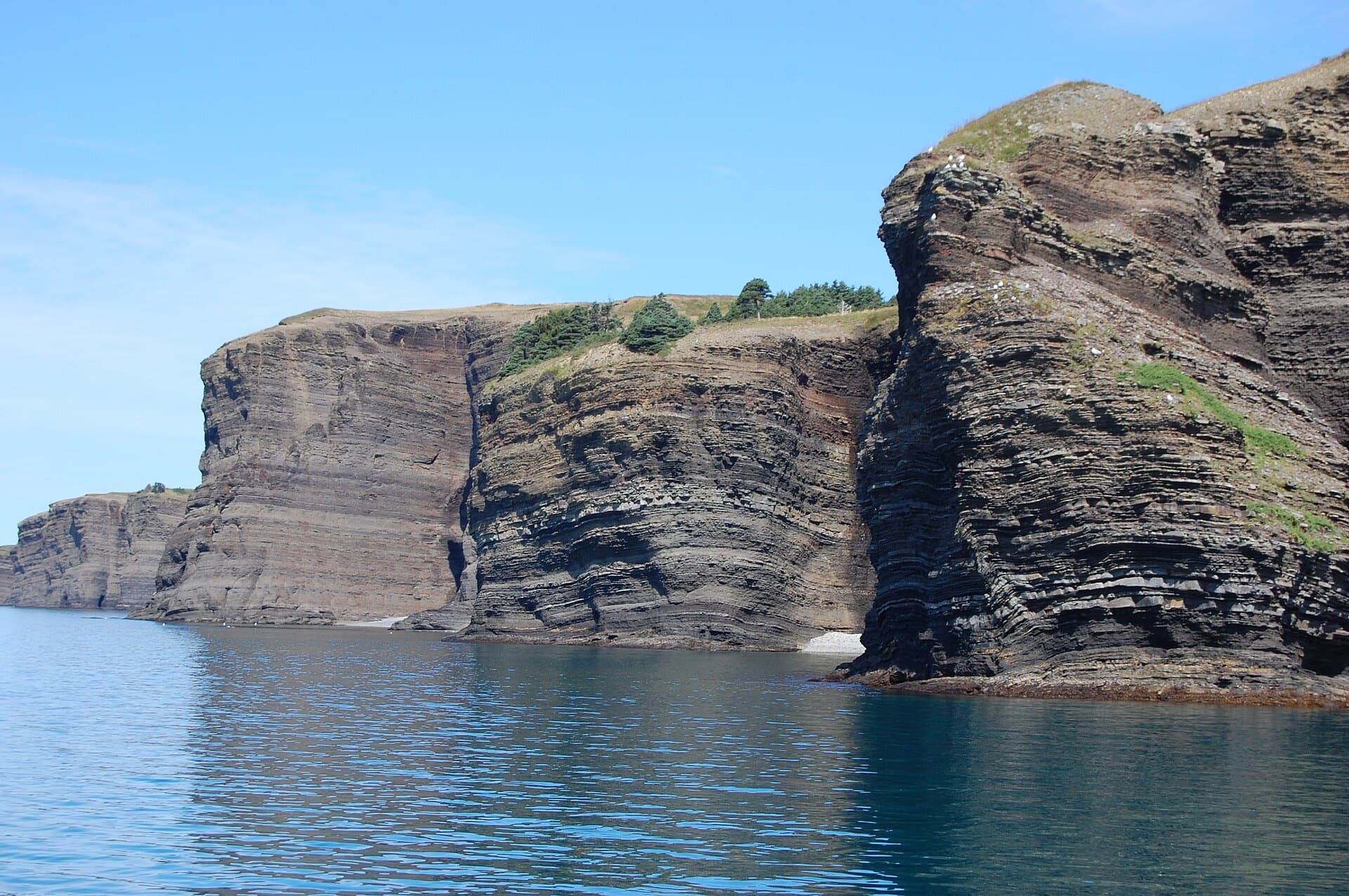 Layered sea cliffs dropping into the Atlantic in Newfoundland