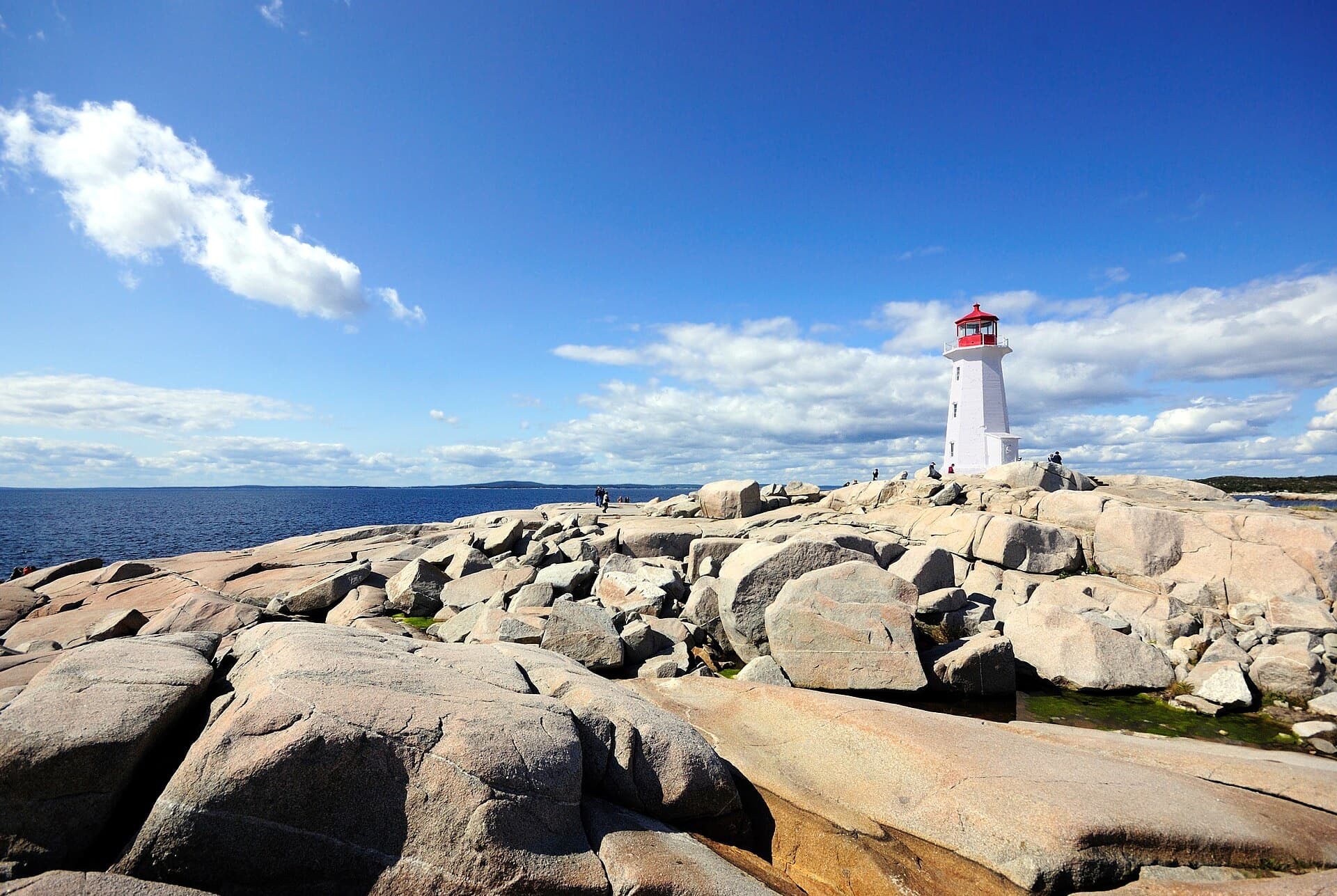 Peggy's Cove lighthouse on wave-smoothed granite, Nova Scotia
