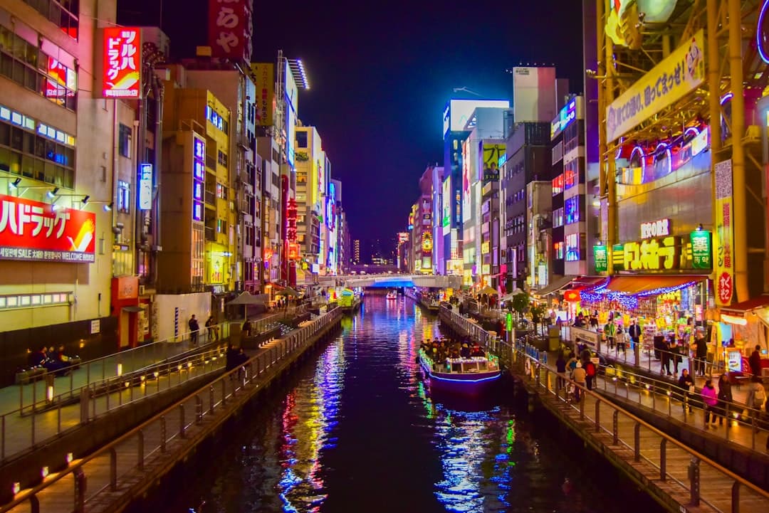 Neon signs reflected in the Dōtonbori canal, Osaka