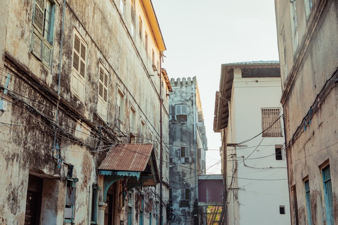 Coral-stone buildings along a narrow Stone Town lane
