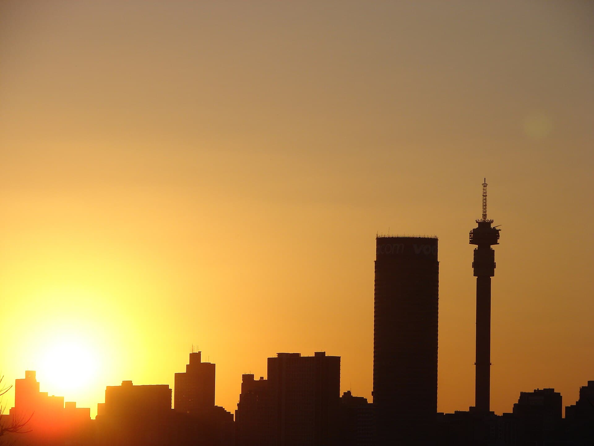 Johannesburg's towers against a highveld sunset