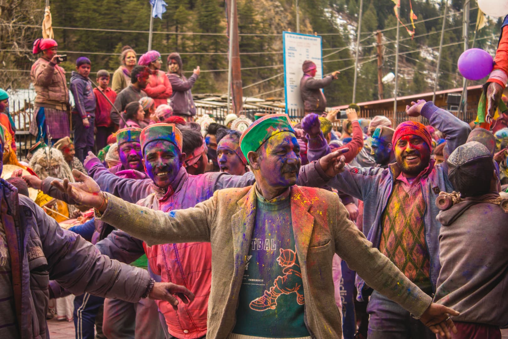 Clouds of colour thrown during Holi