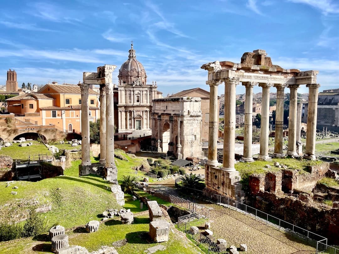 Ancient Roman columns standing against the sky
