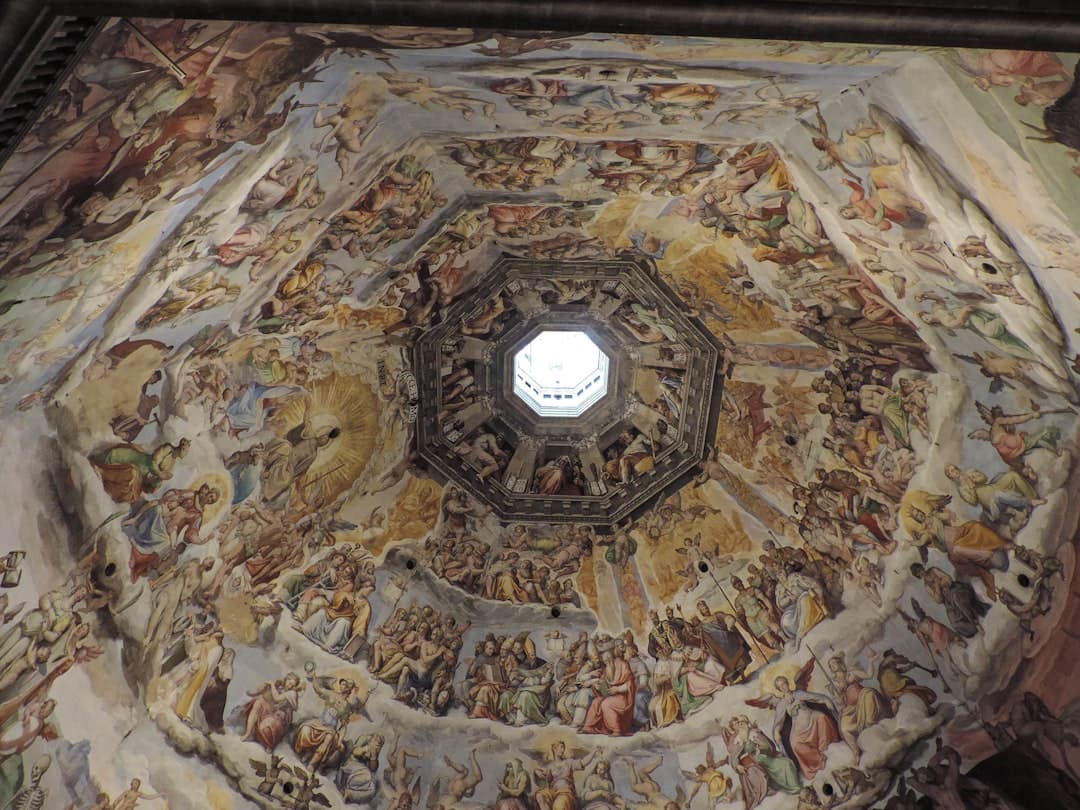 The frescoed cupola of Florence's Duomo, seen from below