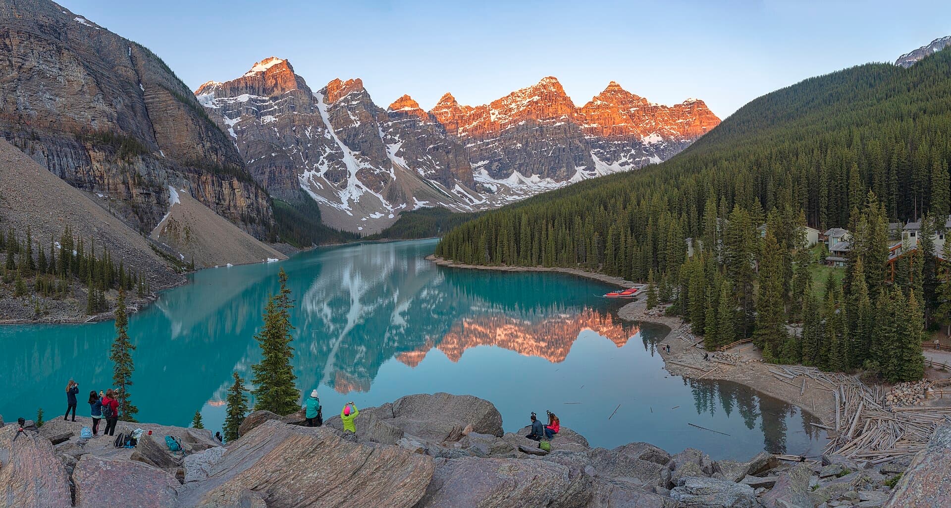 Moraine Lake's turquoise water beneath the Valley of the Ten Peaks